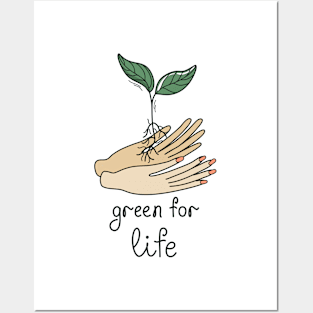 Hands holding green sprout Posters and Art